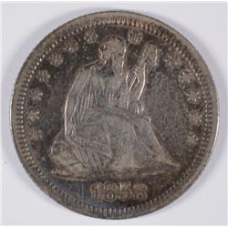 1858 SEATED LIBERTY QUARTER XF