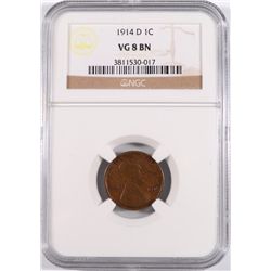 1914-D LINCOLN CENT, NGC VG-8 BN KEY DATE