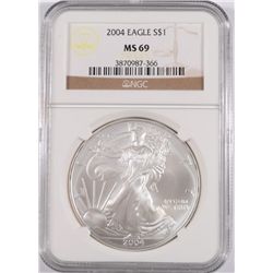 2004 AMERICAN SILVER EAGLE, NGC MS-69