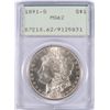 1891-S MORGAN DOLLAR PCGS MS-62 BLAST WHITE OLD RATTLER HOLDER