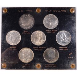 US TYPE SET OF HALF DOLLARS W/CAPITAL PLASTIC (BUST, SEATED, BARBER, WALKER, FRA