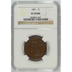 1851 LARGE CENT NGC VF-20 BN