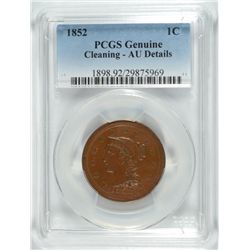 1852 LARGE CENT PCGS AU DETAILS