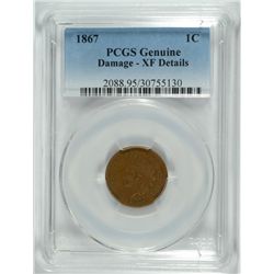 1867 INDIAN HEAD CENT PCGS XF DETAILS