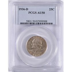 1936-D WASHINGTON QUARTER PCGS AU-50