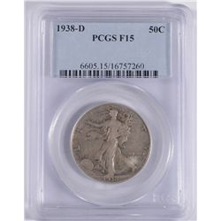 1938-D WALKING LIBERTY HALF DOLLAR PCGS FINE-15
