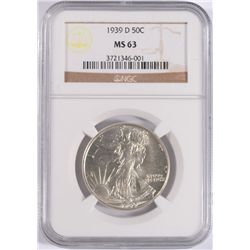 1939-D WALKING LIBERTY HALF DOLLAR NGC MS-63
