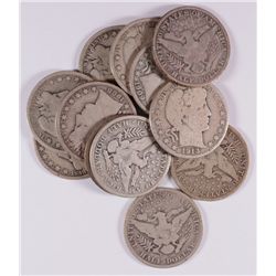 (12) BARBER HALF DOLLARS VG'S