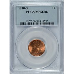 1940-S LINCOLN CENT PCGS MS-66 RD