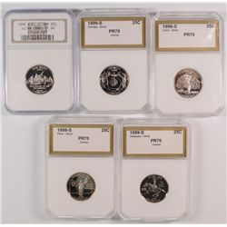 (5) SILVER PROOF SLABBED STATEHOOD QUARTERS (DE, PA, NJ, GA, CT)