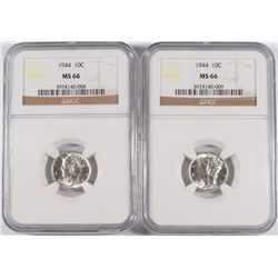 2 1944 MERCURY DIMES NGC MS-66
