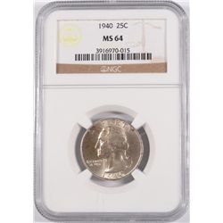 1940 WASHINGTON QUARTER, NGC MS-64