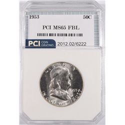 1953 FRANKLIN HALF DOLLAR, PCI MS-65 FBL  TRENDS FOR $700.00