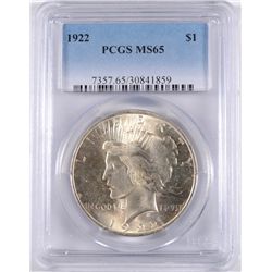 1922 PEACE SILVER DOLLAR, PCGS MS-65