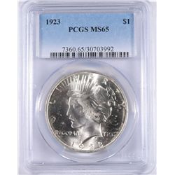1923 PEACE SILVER DOLLAR, PCGS MS-65
