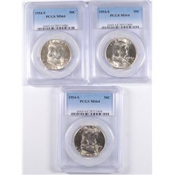 3 1954-S FRANKLIN HALF DOLLARS PCGS MS-64