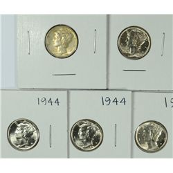 (5) 1944 MERCURY DIMES (GEM BU'S)