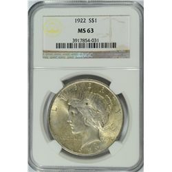 1922 PEACE DOLLAR NGC MS-63