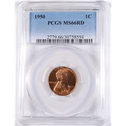1950 LINCOLN CENT, PCGS MS-66 RED
