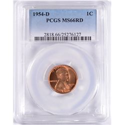 1954-D LINCOLN CENT, PCGS MS-66 RED