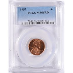 1957 LINCOLN CENT, PCGS MS-66 RED