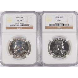 ( 2 ) 1957 FRANKLIN HALF DOLLARS, NGC PROOF-67