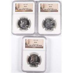 ( 3 ) 1960 FRANKLIN HALF DOLLAR, NGC PROOF-67