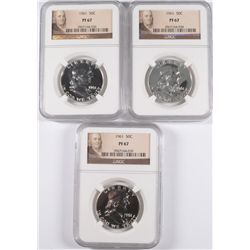 ( 3 ) 1961 FRANKLIN HALF DOLLAR, NGC PROOF-67