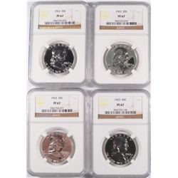 ( 4 ) 1963 FRANKLIN HALF DOLLARS, NGC PROOF-67