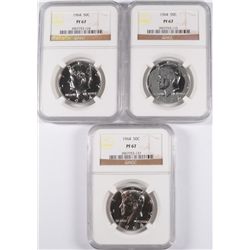 LOT OF ( 3 ) 1964 KENNEDY HALF DOLLARS, NGC PROOF-67
