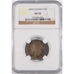 1870 CANADIAN QUARTER, NGC AU-55  BEAUTIFUL COLORS