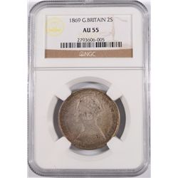 1869 GREAT BRITAIN FLORIN 2-SHILLINGS, NGC AU-55  SCARCE!