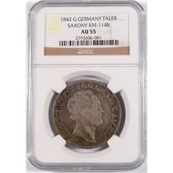 1842 G GERMANY TALER SAXONY KM-1148 NGC AU-55 NICE!!