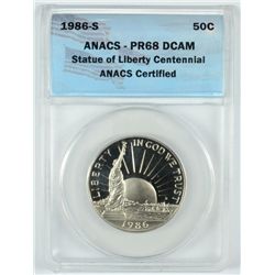 1986-S PROOF STATUE OF LIBERTY COMMEN HALF DOLLAR ANACS PR-68