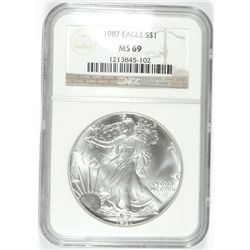1987 SILVER AMERICAN EAGLE NGC MS-69