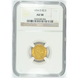 1854-O $2.5 GOLD LIBERTY NGC AU-58