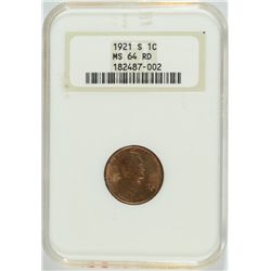 1921-S LINCOLN CENT NGC MS-64 (RED !!!)