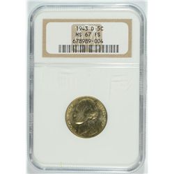 1943-D JEFFERSON (WAR) NICKEL NGC MS-67 FS