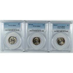 (3) SLABBED PCGS JEFFERSON NICKELS (71-D, 74-D, 04 HS) PCGS MS-64/65