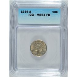 1936-S MERCURY DIME ICG MS-64 FB