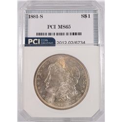 1881-S MORGAN SILVER DOLLAR, PCI MS-65  NICE ORIGINAL COIN