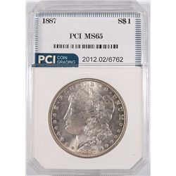 1887 MORGAN SILVER DOLLAR, PCI MS-65  NICE ORIGINAL COIN