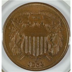 1864 TWO CENT PIECE, MS-64  NICE!!
