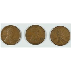 LOT OF ( 3 ) LINCOLN CENTS: 1913-S, 1914-S & 1915-S,   VG/F