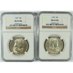 ( 2 ) 1949 FRANKLIN HALF DOLLAR, NGC MS-63 FBL