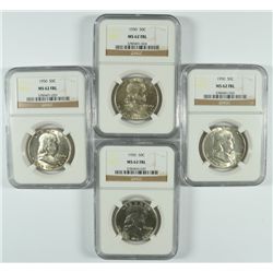 LOT OF ( 4 ) 1950 FRANKLIN HALF DOLLARS NGC MS-62 FBL