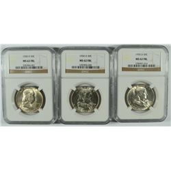 LOT OF ( 3 ) 1950-D FRANKLIN HALF DOLLARS, NGC MS-62 FBL