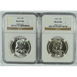 1955 & 56 FRANKLIN HALF DOLLARS NGC MS-63 FBL