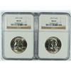 Image 1 : LOT OF ( 2 ) 1957-D FRANKLIN HALF DOLLARS, NGC MS-64  BLAST WHITE!