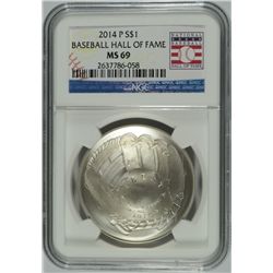 2014 BASEBALL HALL OF FAME SILVER DOLLAR, NGC MS-69!  WOW!!